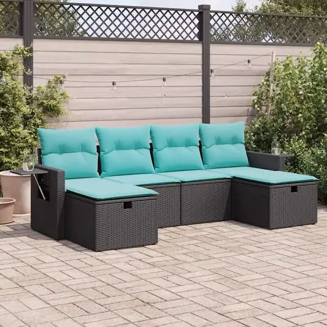 Set Divano da Giardino 6 pz con Cuscini Nero in Polyrattan 3325523