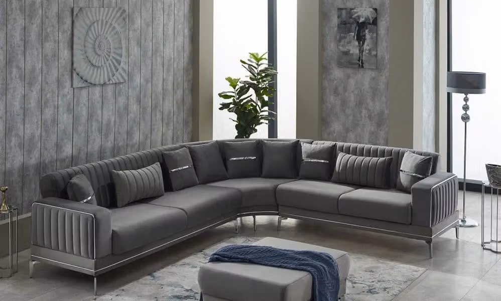 Wohnzimmer Sofa Polstersofa Ecksofa L-Form Stoffsofa Grau Couch Eckgarnitur