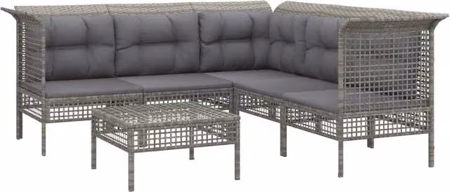 Set da giardino Outsunny a 6 pezzi con design moderno a L, in resina intrecciata grigia con cuscini imbottiti e struttura in acciaio verniciato a polvere