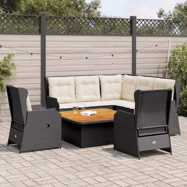 Set Mobili da Giardino 6 pz con Cuscini in Polyrattan Nero 3262611