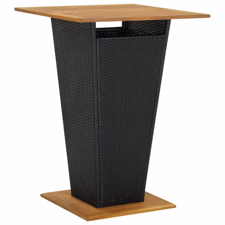 The Living Store Tavolo da bar nero 80x80x110 cm in poly rattan e legno massiccio di acacia