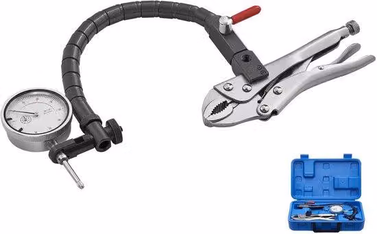 Strumento di misurazione di precisione con bracci rotanti a 360°, precisione di 0,03 mm, campo di misurazione da 0 a 25,4 mm, ideale per la regolazione di macchinari e applicazioni in spazi ristretti, completo di valigetta per il trasporto.