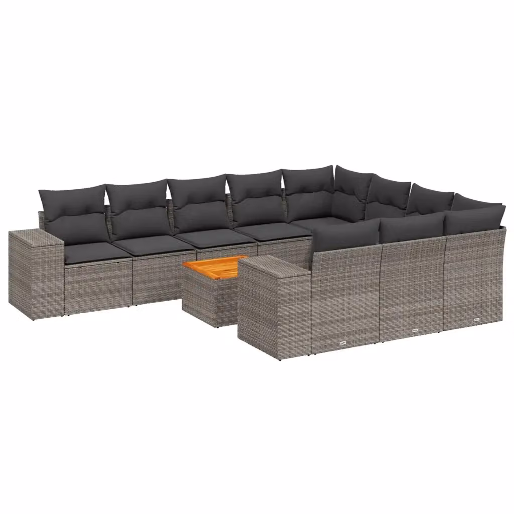 vidaXL Set Divani da Giardino 11 pz a Forma a L in Polyrattan Grigio con Cuscini e Tavolino da Esterno – 2