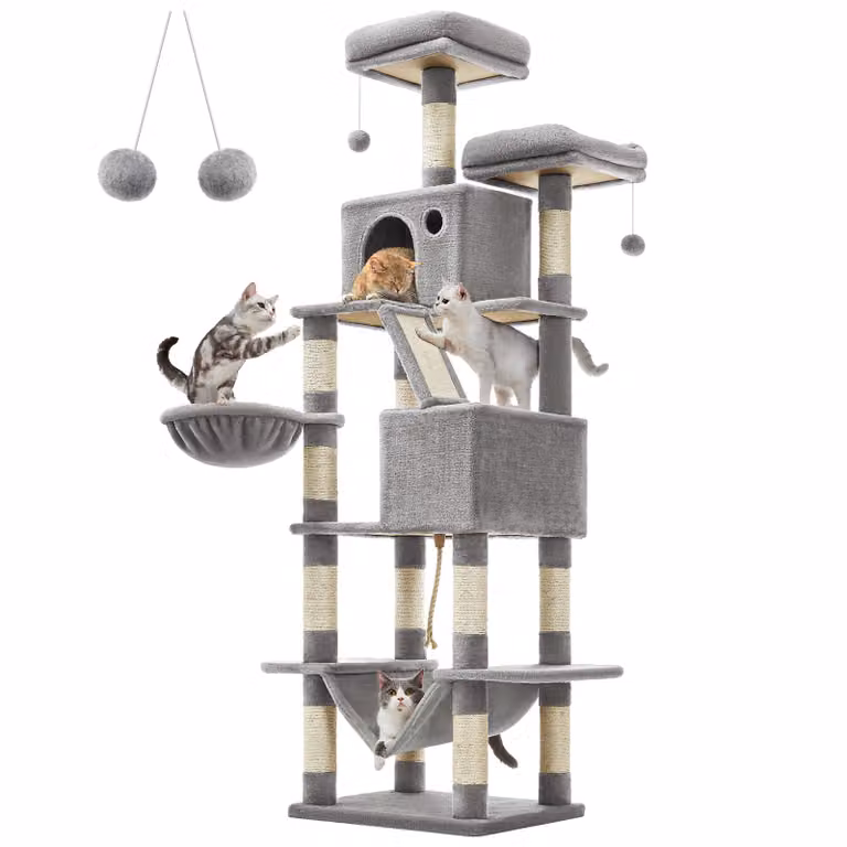Tiragraffi Feandrea 206 cm, XXL, con 13 tiragraffi, 2 piattaforme grigio chiaro