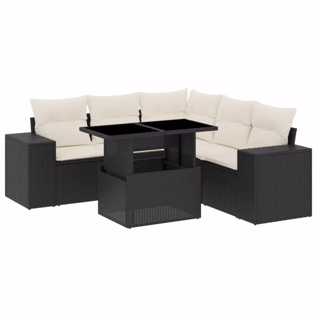 vidaXL Set Divano da Giardino 6 pz in Polyrattan Nero con Cuscini e Tavolino – 2