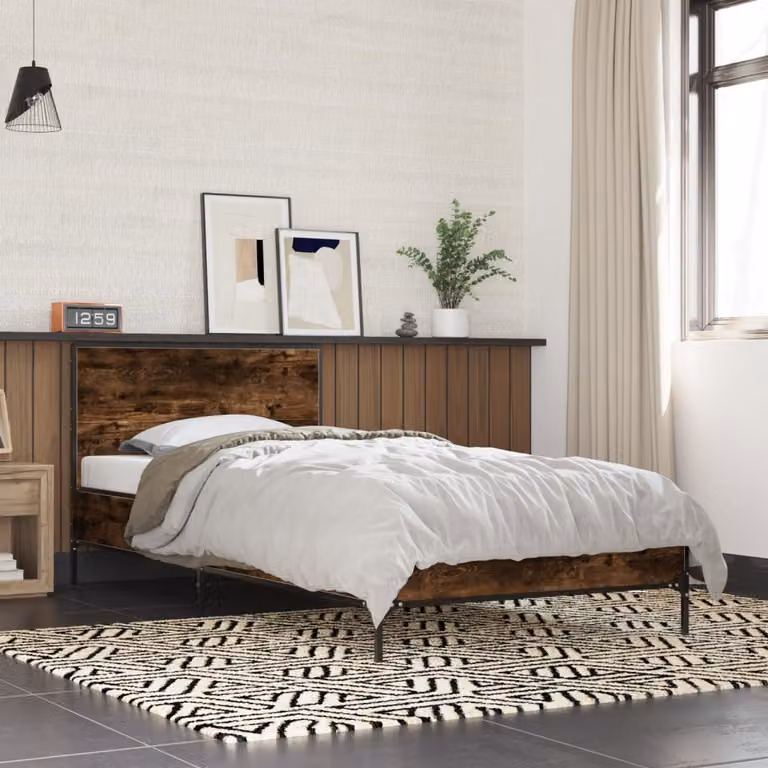 vidaXL Giroletto in Rovere Fumo e Metallo con Doghe Fisse, L 100 x P 200 cm