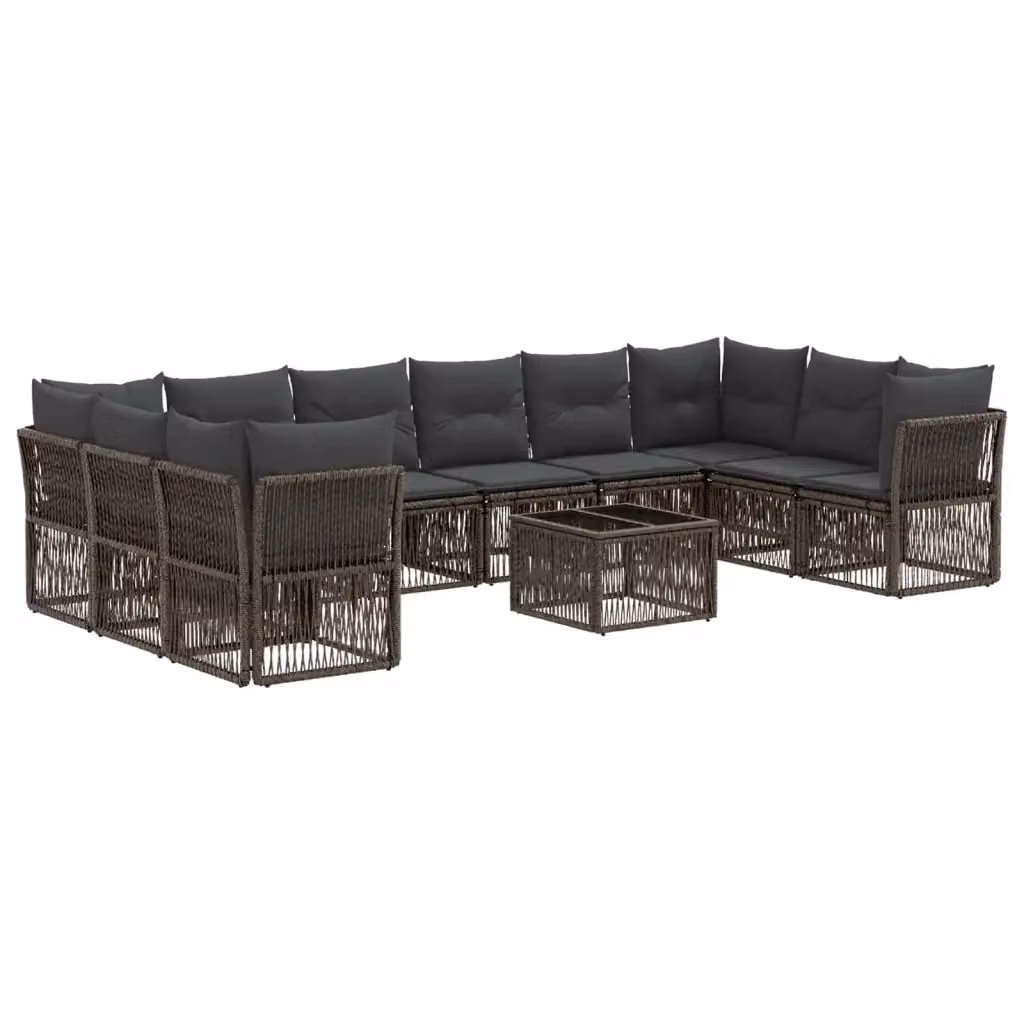 Set Divano da Giardino a Forma di U vidaXL in Polyrattan Grigio con Tavolino e Cuscini Imbottiti – 2