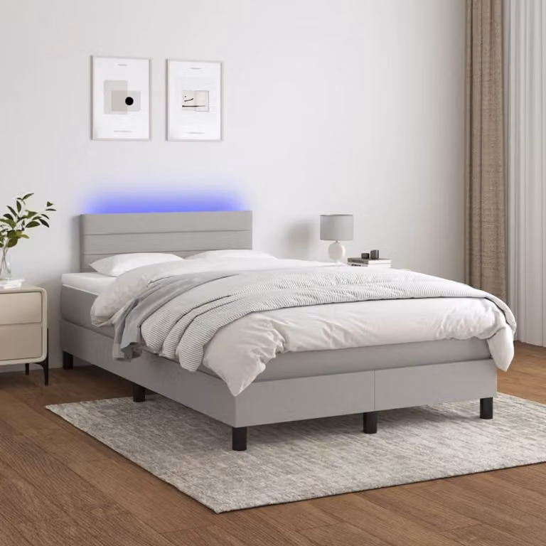 The Living Store Letto a molle con materasso e LED in tessuto grigio chiaro 120x200 cm