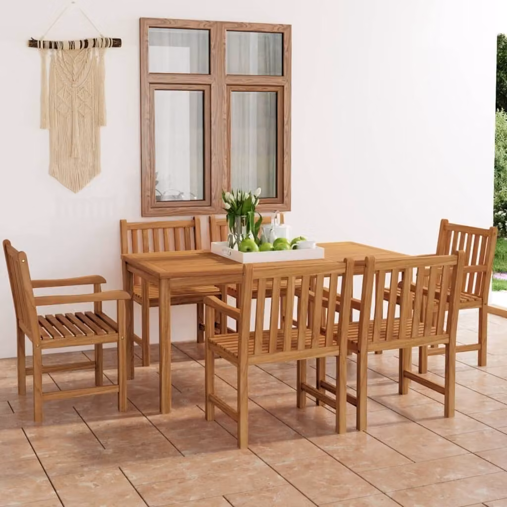 The Living Store 7 pezzi. Set da pranzo da giardino in legno massiccio teak