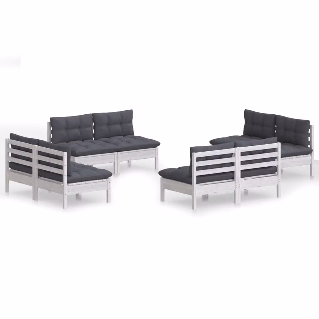 Set Divani da Giardino 8 pz e Cuscini Antracite Legno di Pino