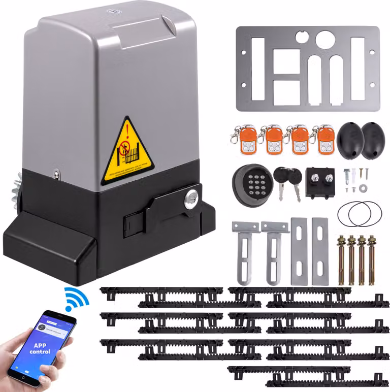 SucceBuy apricancello scorrevole, 1800 kg, 7 m, automatico con 4 telecomandi e app control, motore per cancello elettrico a rulli per vialetti, kit completo di ferramenta di sicurezza per apricancello