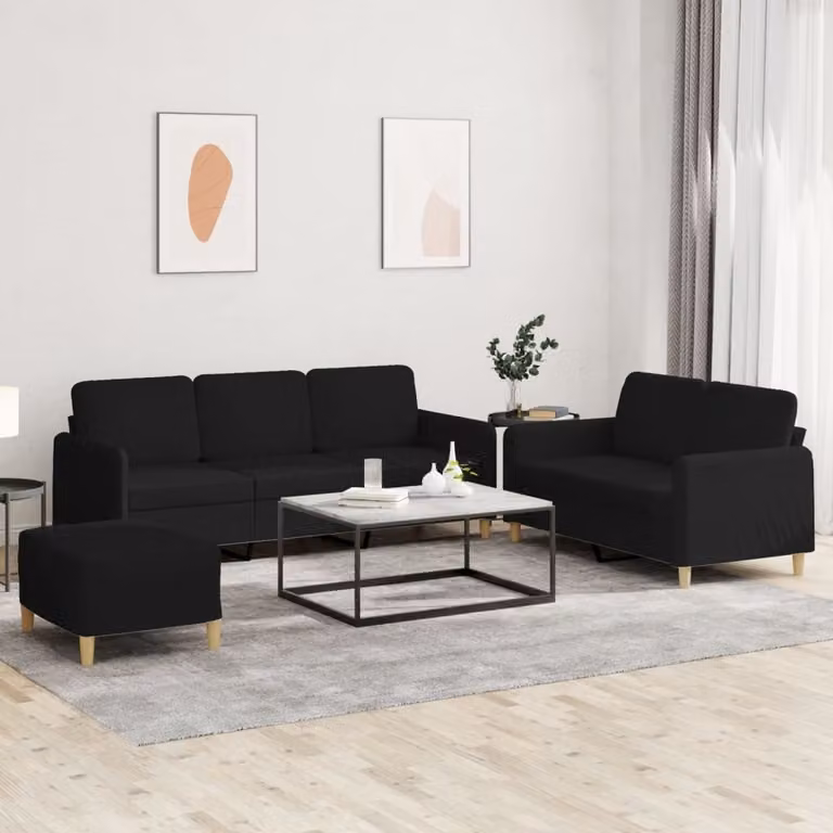 Maison Exclusive - Set divano a 3 pezzi con cuscini in tessuto nero