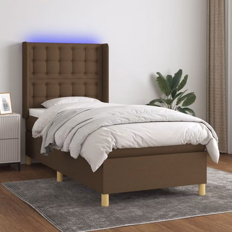 Maison Exclusive - Letto boxspring con materasso e LED marrone scuro 80x200 cm tessuto