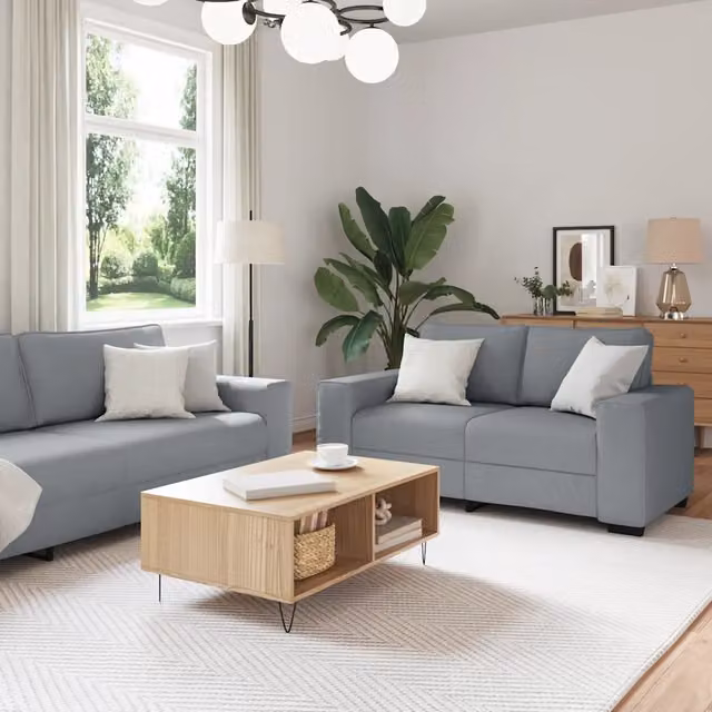 Set di 2 divani moderni vidaXL in tessuto grigio con cuscini inclusi