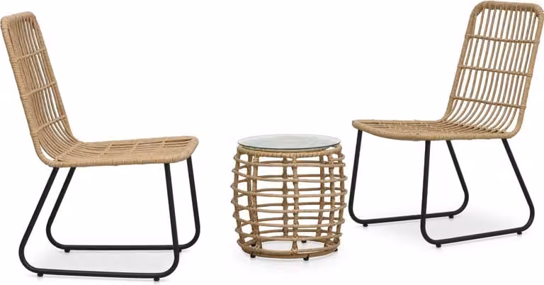 The Living Store 3-tlg. Set da bistrot in polirattan Eiche
