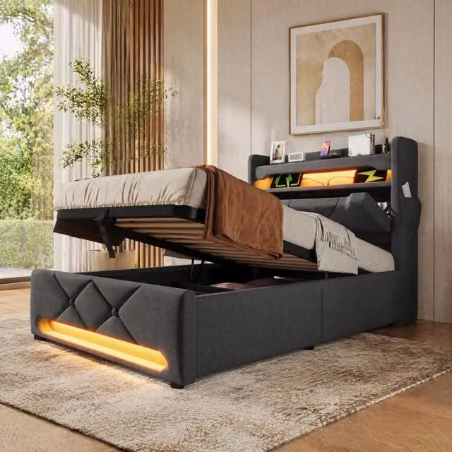 Letto singolo 90x200 con LED, USB e materasso incluso