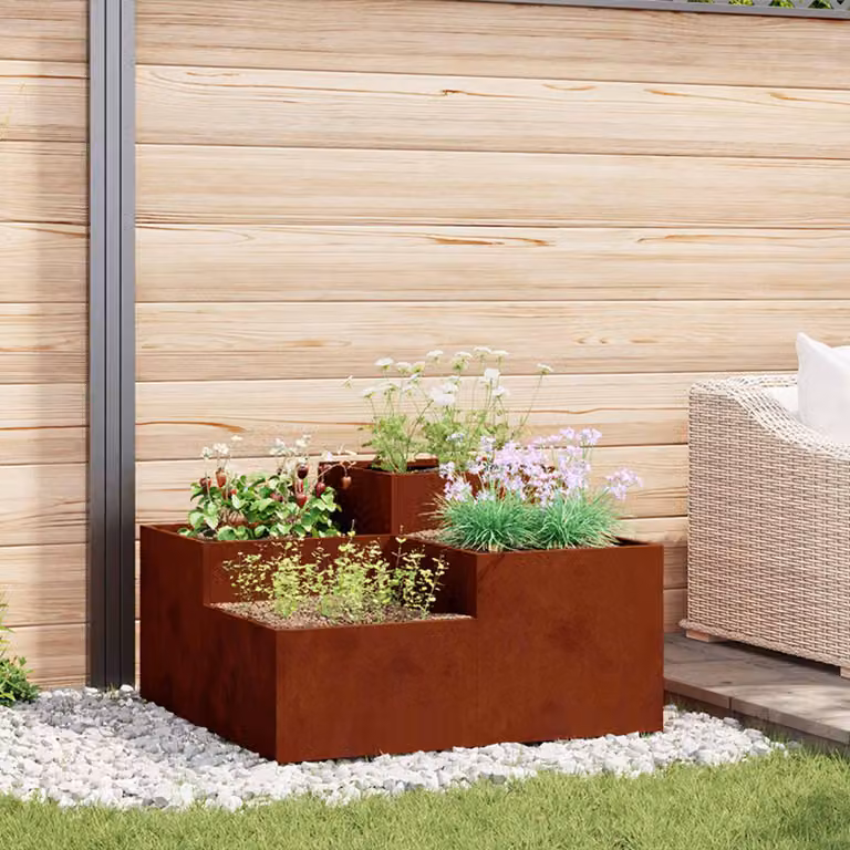 vidaXL Vaso da giardino in acciaio marrone L: 80 cm, P: 80 cm, H: 48 cm