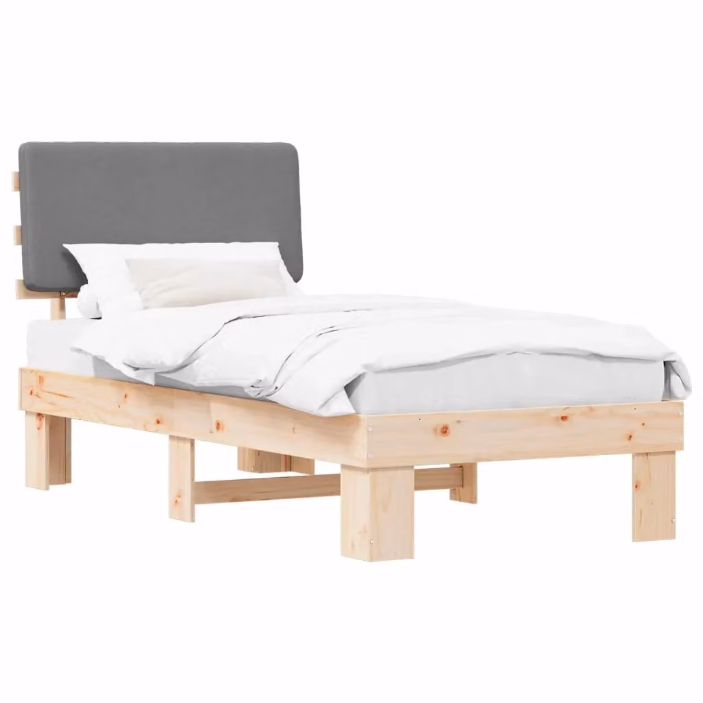 Letto moderno vidaXL con testiera rivestita in tessuto grigio e struttura in legno di pino, L/P/H: 90 x 190 x 93 cm – 2
