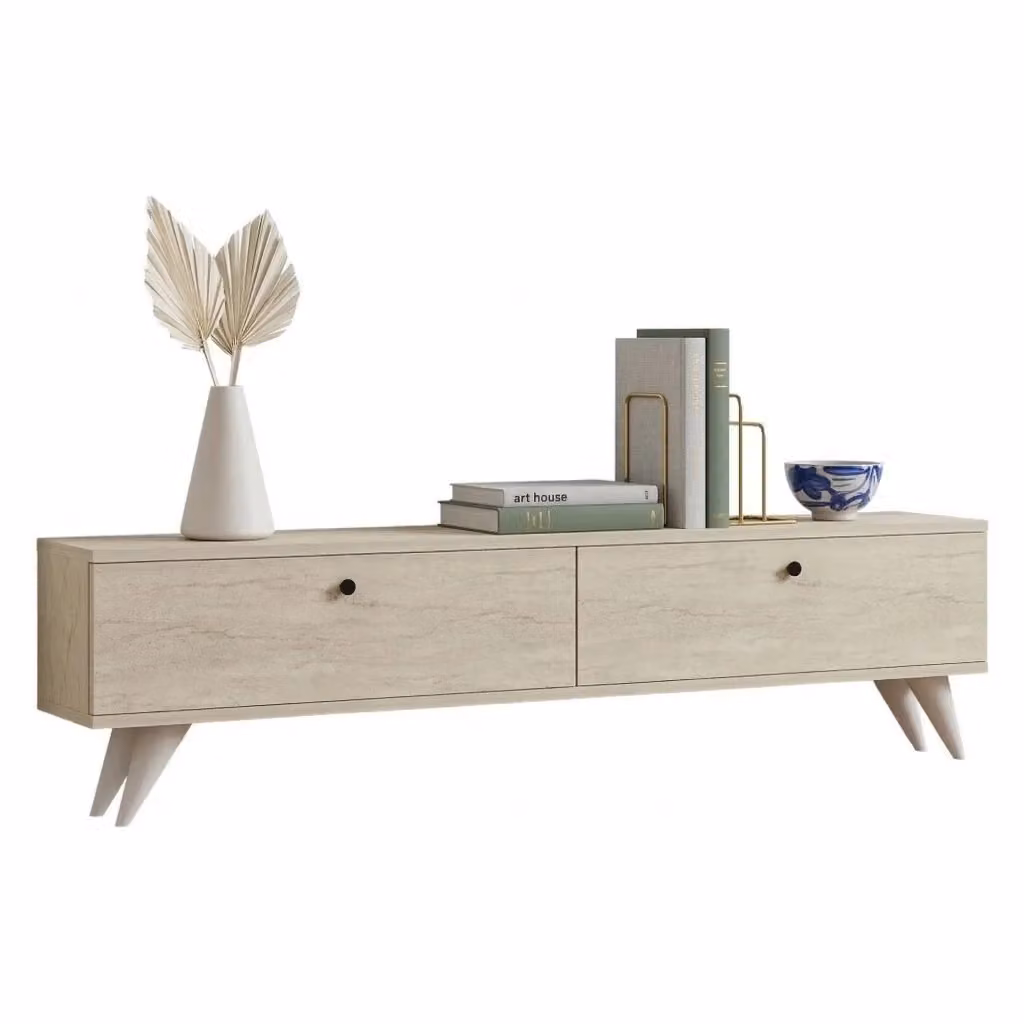 DMORA Mobile Porta TV Atestino con 2 Vani, Colore Beige Marmo, L 160 x P 25 x H 40 cm – 2