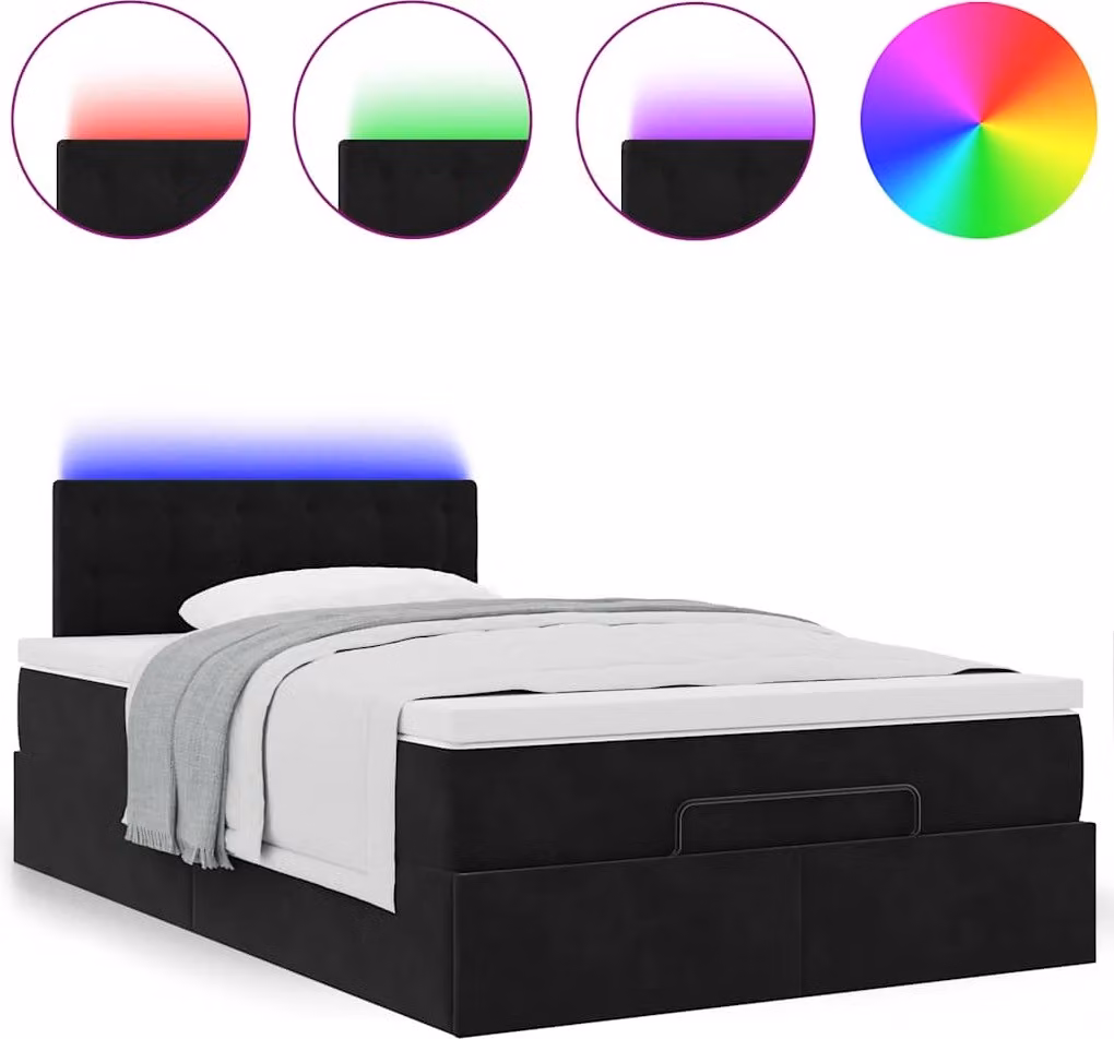 Struttura Letto Pouf con Materasso Nero 120x200 cm Velluto