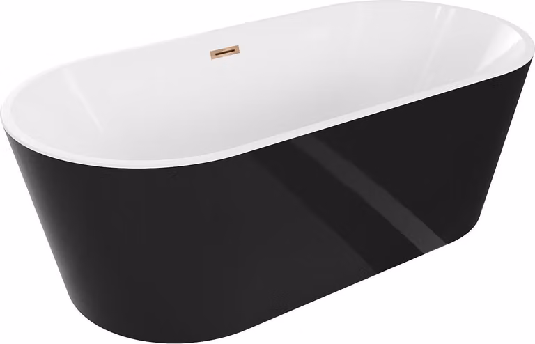 Mexen Luna vasca da bagno freestanding 160 x 75 cm, bianca/nera, troppopieno oro rosa - 52031607575-60