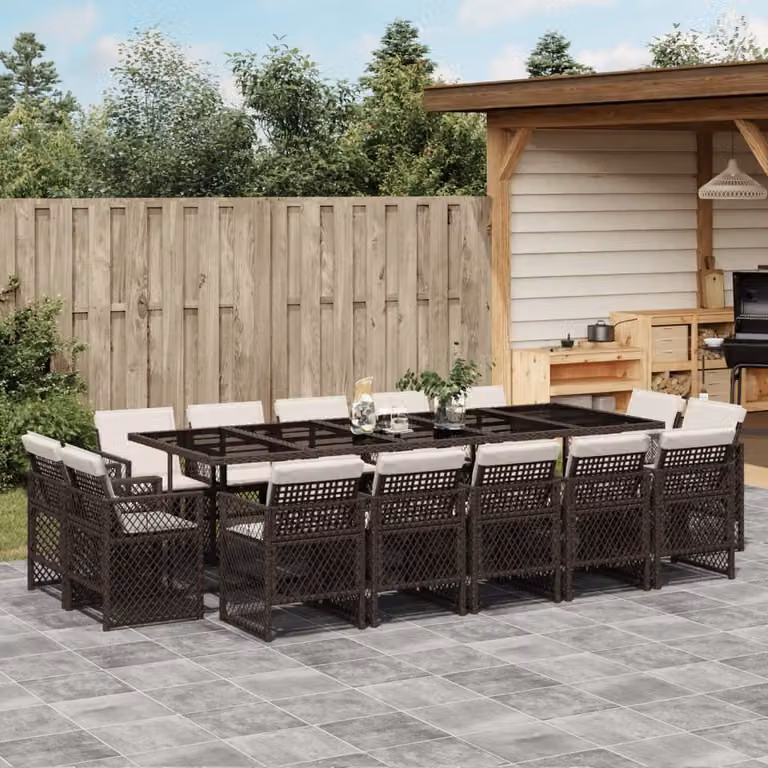 Maison Exclusive - Set da Pranzo da Giardino 15 pz con Cuscini Marrone Polyrattan