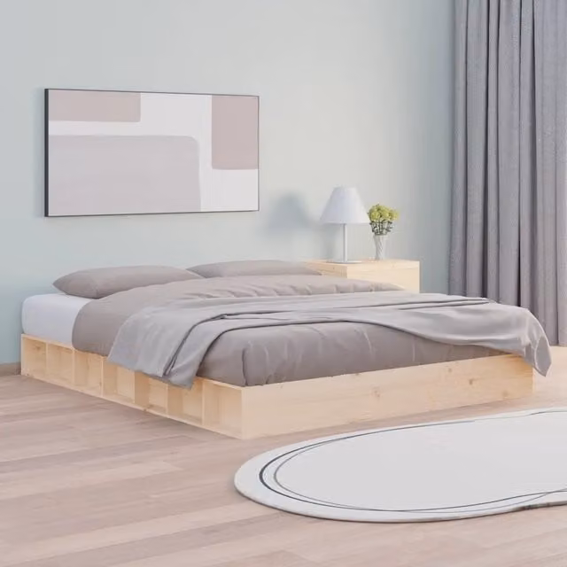 Letto King size vidaXL in legno massello di pino con doghe fisse e tessuto beige L/P/H: 150 x 200 x 202,5 cm – 1