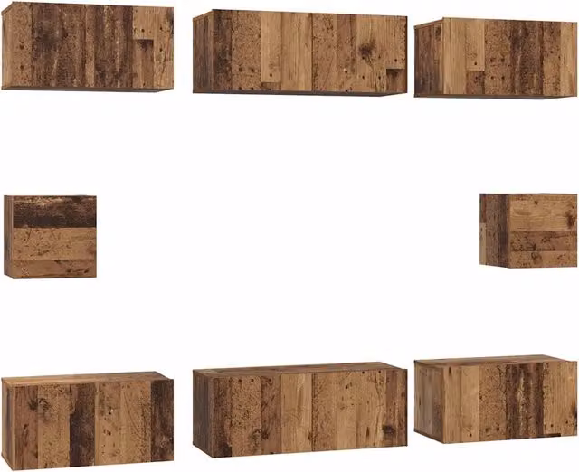 Set mobile TV da 8 pezzi in legno multistrato color marrone effetto legno vecchio per soggiorno