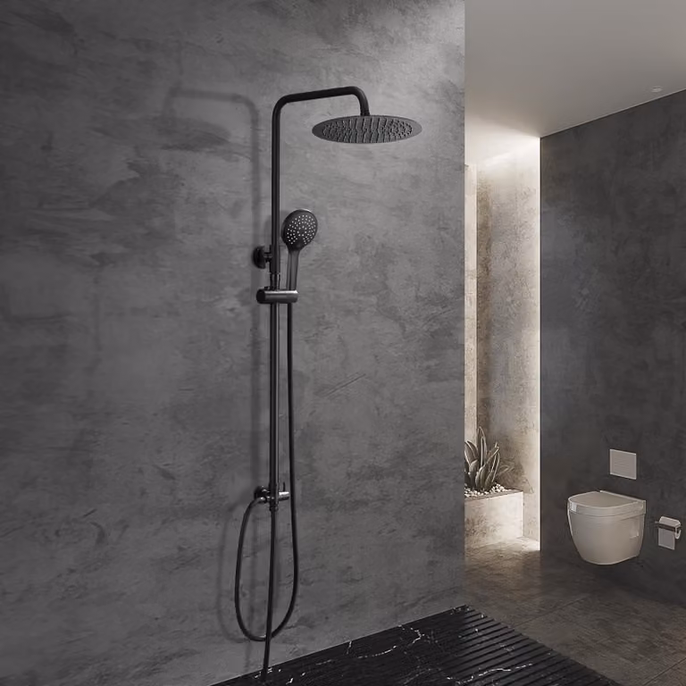 JOHO Sistema Doccia a Pioggia idromassaggio Colonna Doccia Nero Soffione Senza Miscelatore Set Doccia Completo Porta Ogetti Colonna Acciaio INOX D20cm