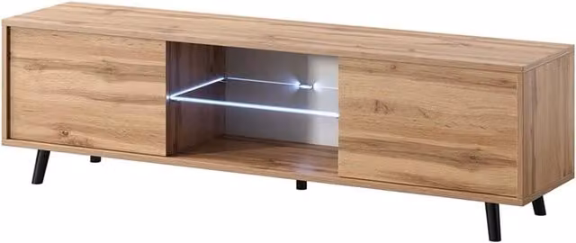 Mobile TV Arreditaly in Rovere con LED, Ripiano in Vetro e Piedini in Metallo per Soggiorno, L 140 x P 31.5 x H 40 cm