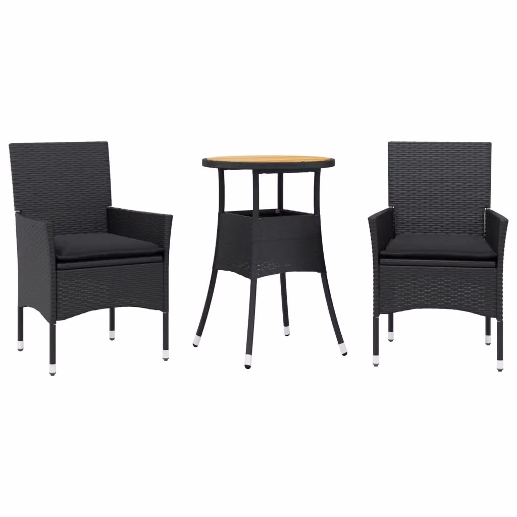 Set Pranzo da Giardino vidaXL in Polyrattan e Legno di Acacia Nero con 3 Cuscini – 2