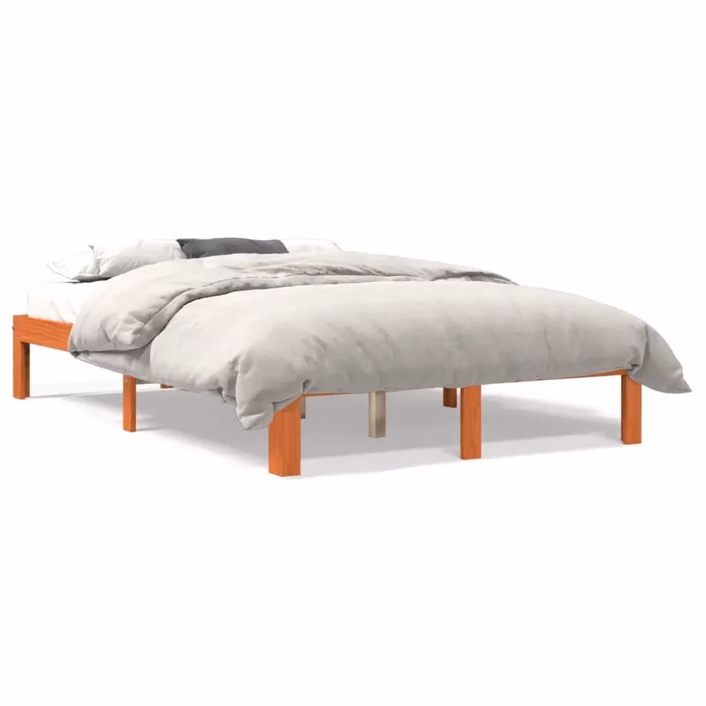 Struttura Letto in Legno di Pino Massello Design Mania, Colore Marrone Cera, L 140 x P 200 cm – 2