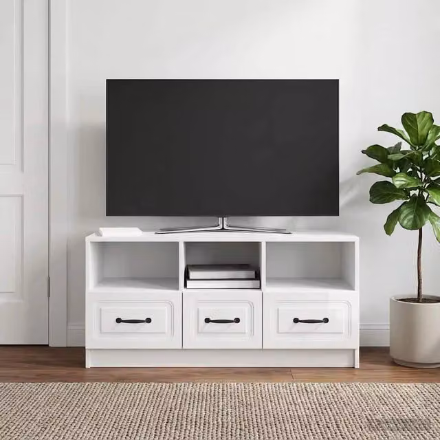 Mobile TV moderno vidaXL bianco lucido in MDF e metallo L 102 cm x P 34,5 cm x H 47 cm – 1