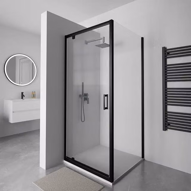 Box doccia 70x100 cm apertura a battente profili neri vetro 6mm trasparente | Apulia