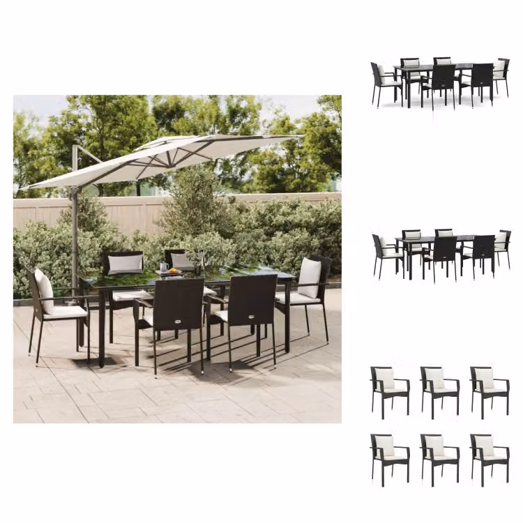 vidaXL set da pranzo da giardino 7 pezzi con cuscini in poly rattan nero - Set di mobili da giardino