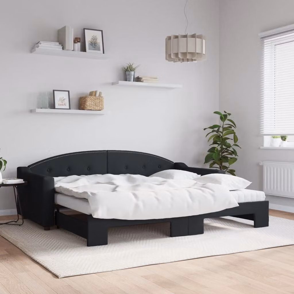 Maison Exclusive - Divano letto estraibile con materassi, nero, 90x200 cm, tessuto
