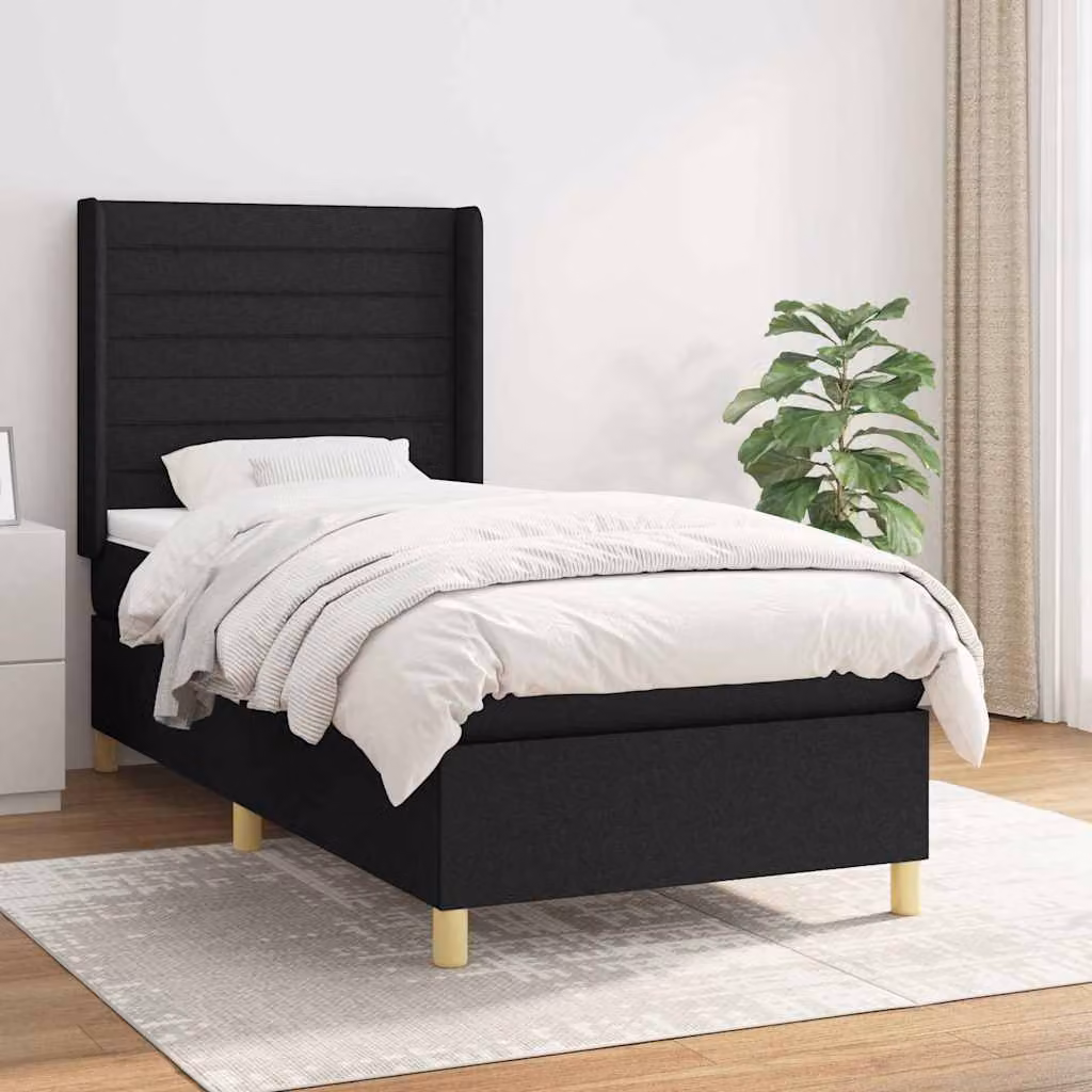 vidaXL Giroletto a Molle con Materasso Ibrido in Tessuto Nero L/P/H: 203 x 103 x 128 cm – 1