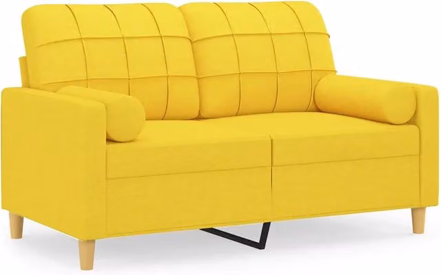 Divano | Divano da soggiorno | Sofa a 2 Posti con Cuscini Giallo Chiaro 120 cm in Tessuto