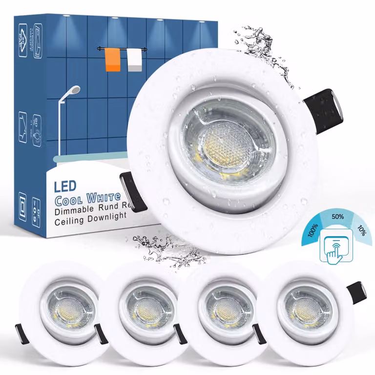 5 faretti LED da incasso, 230V, 7W, luce bianca fredda, dimmerabili, grado di protezione IP44