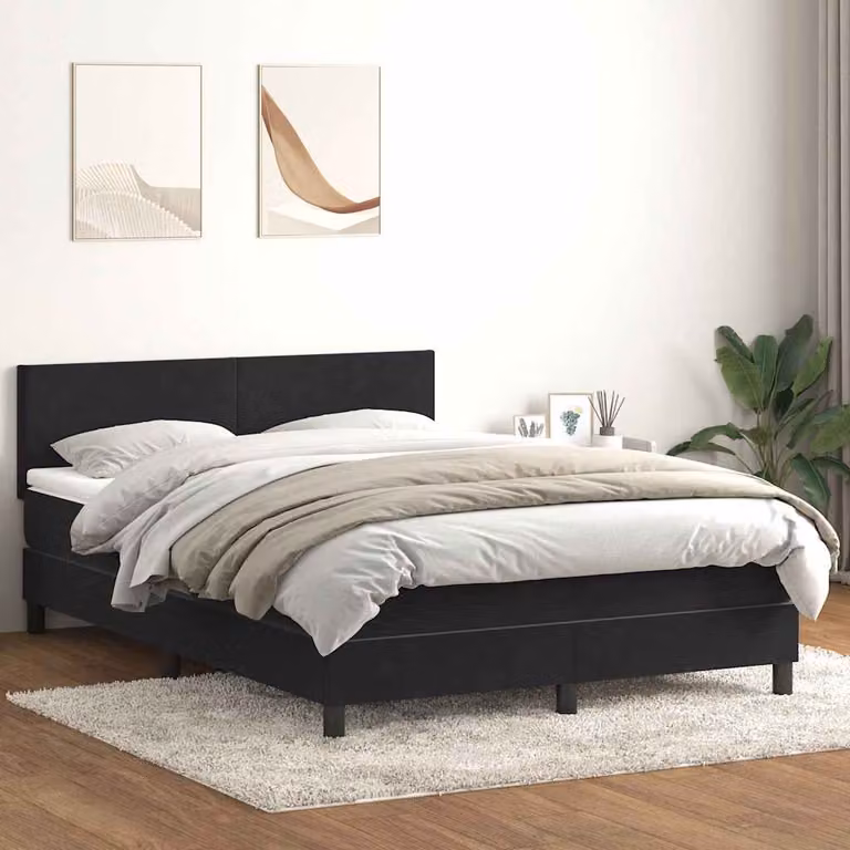 vidaXL Giroletto a Molle con Materasso Ibrido in Velluto Nero L: 160 cm, P: 213 cm, H: 88 cm