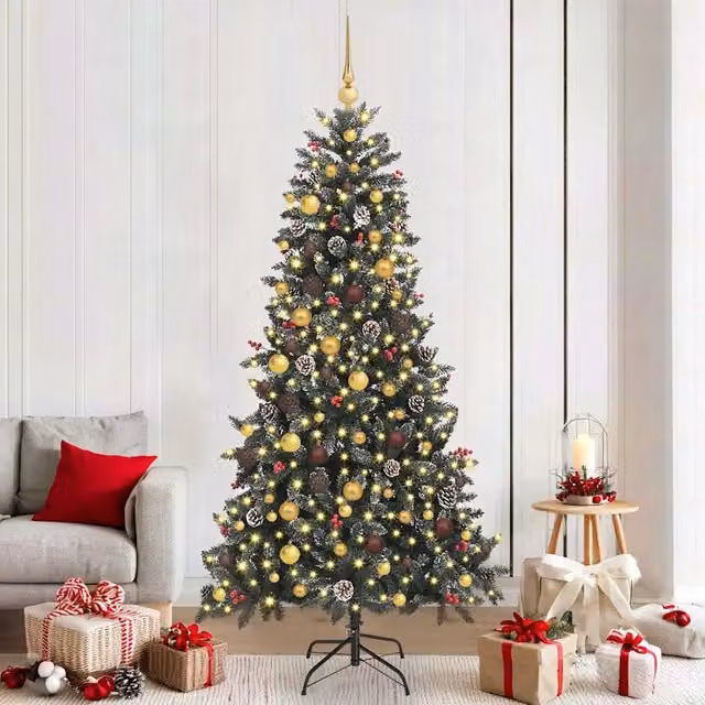Albero di Natale artificiale moderno vidaXL verde con 300 LED luce bianca calda, Altezza: 210 cm – 1