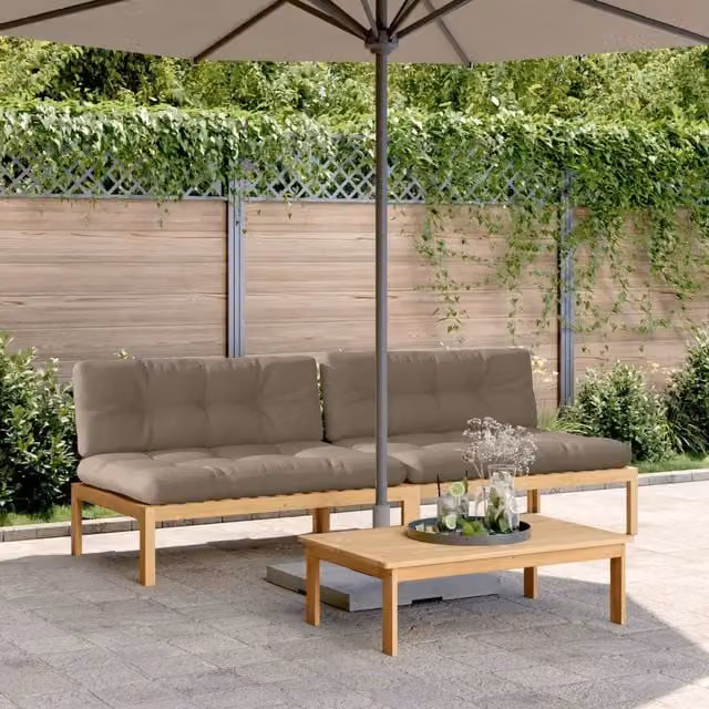 Divani Centrali Pallet Giardino 2pz con Cuscini Massello Acacia 3209359