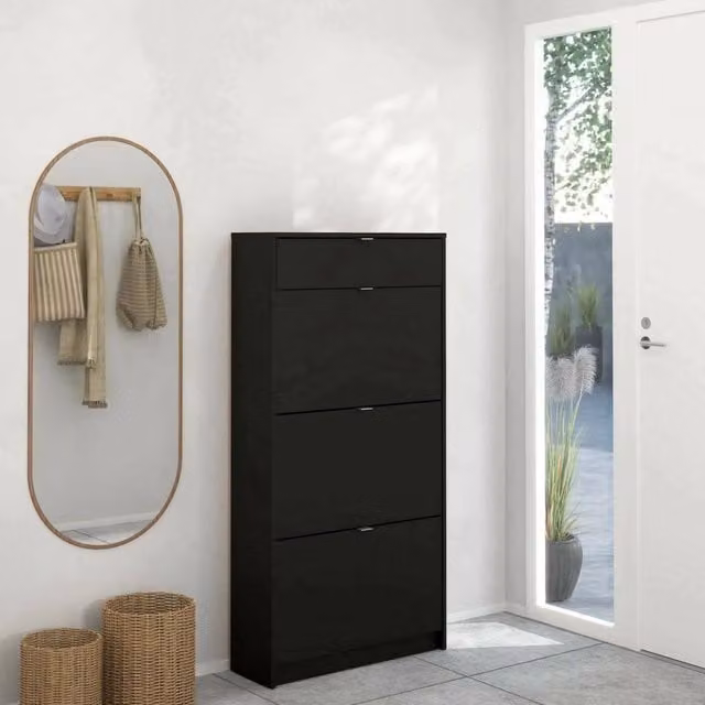 Scarpiera Mandukhai, Mobile portascarpe, Armadio da ingresso multiuso, Mobiletto per calzature, 70x24 h140 cm, Nero