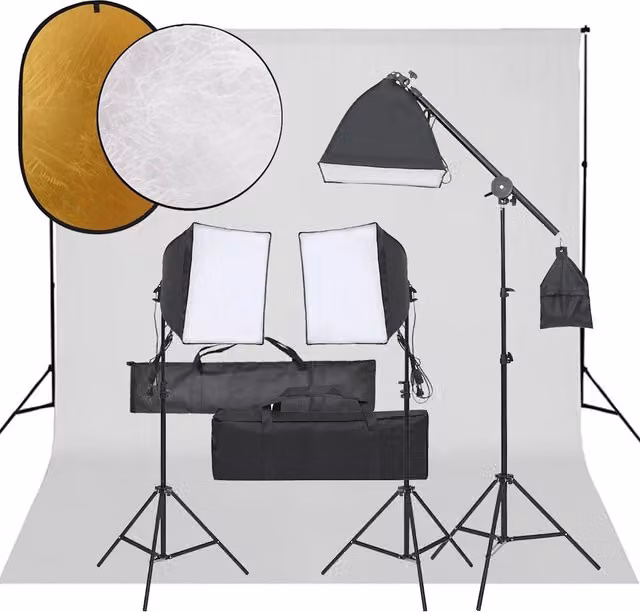 Kit per Studio Fotografico con Set Luci, Fondale e Riflettore 3094690