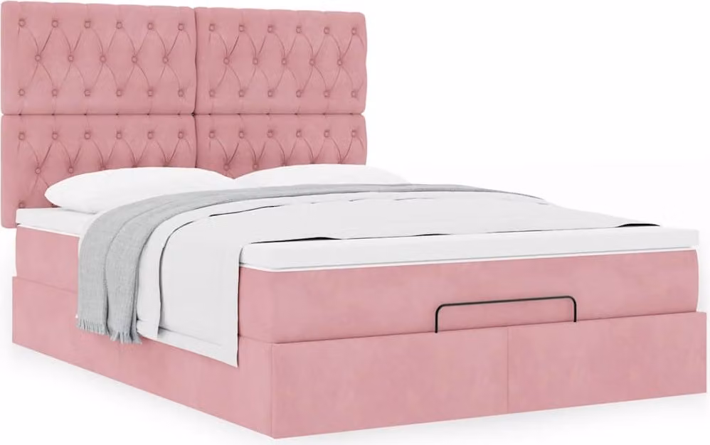 Struttura Letto Pouf con Materassi Rosa 140x190 cm in Velluto