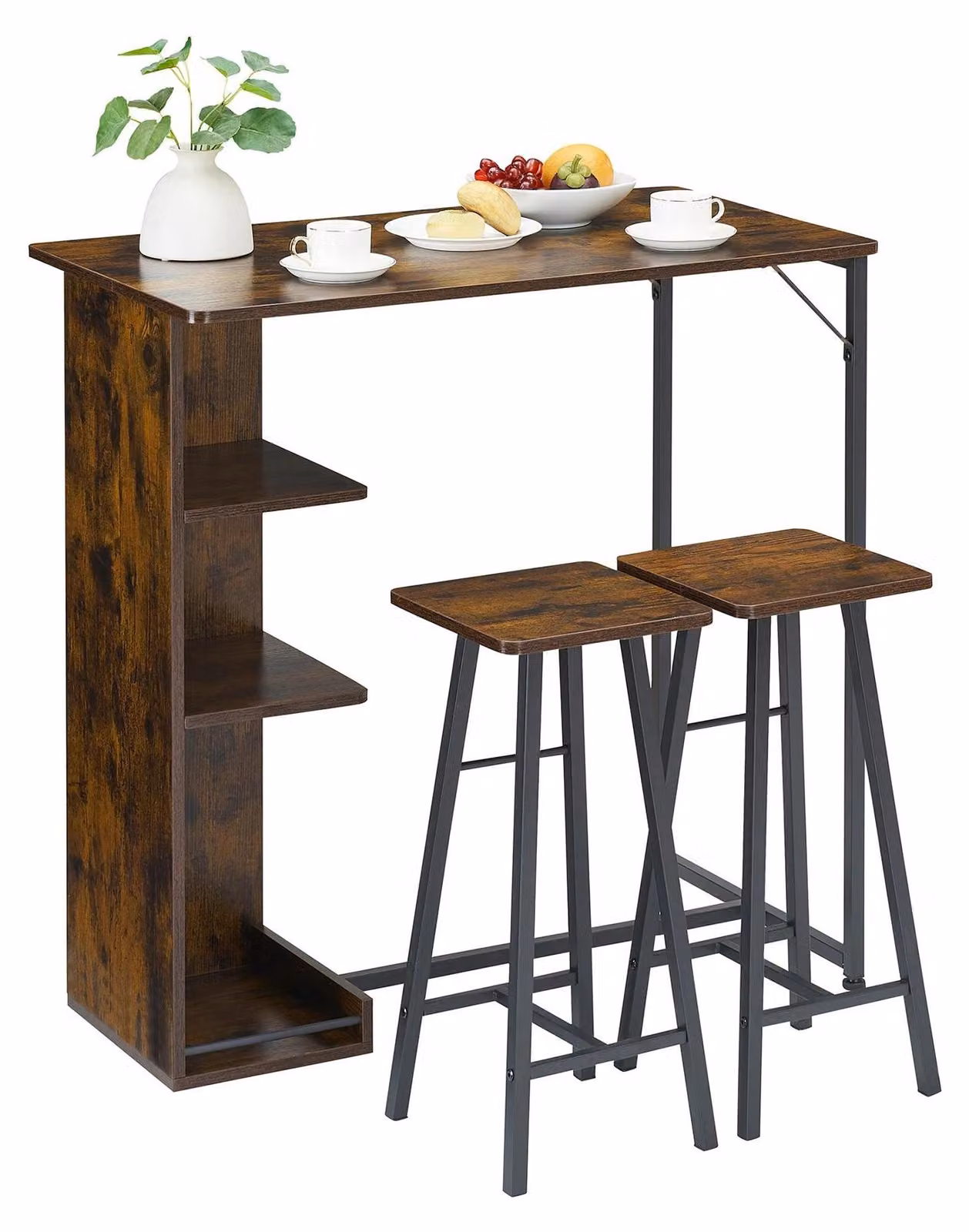 Tavolino da bar e sedie - Set da 3 pezzi - Per 2 persone - Ripiano a 3 livelli - Ingombro ridotto - Per cucina/zona pranzo - Nero
