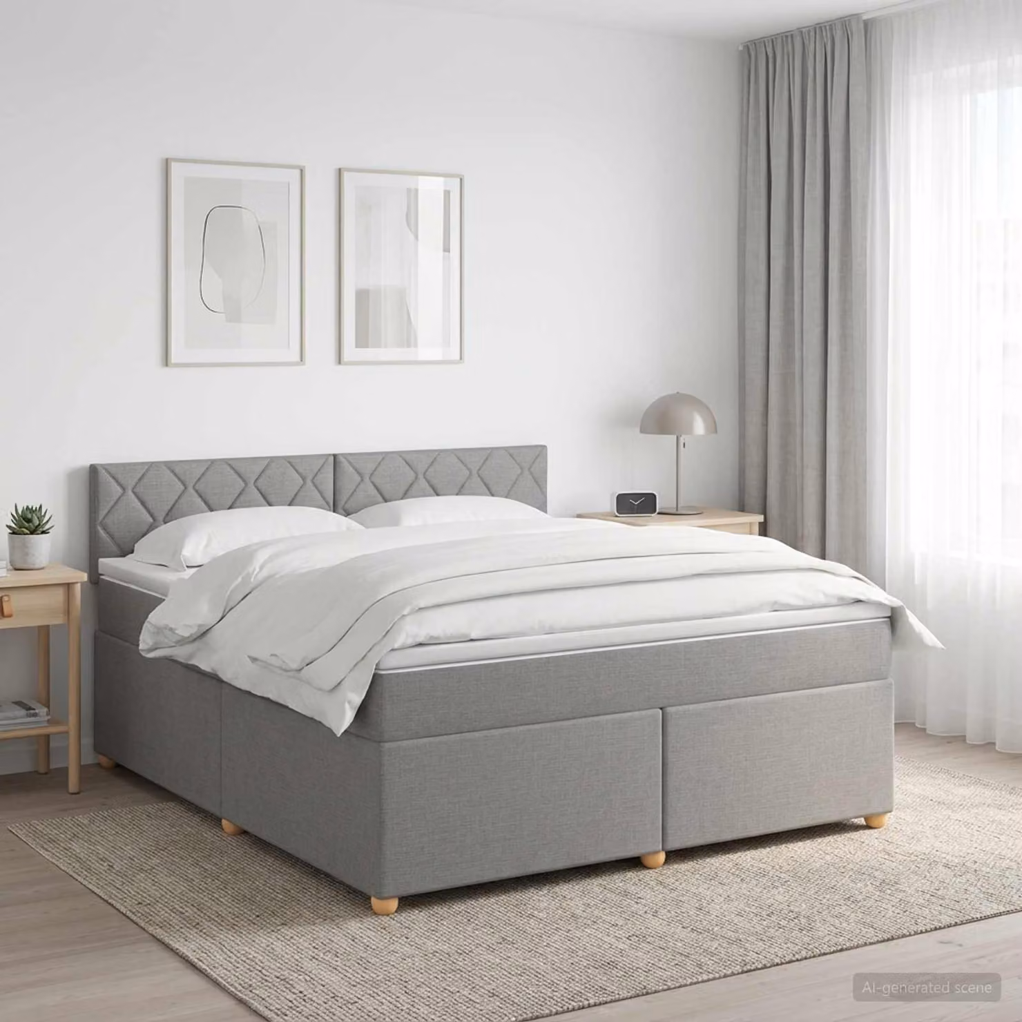 Letto box spring con materasso ibrido vidaXL Grigio e Bianco L: 140 cm, P: 200 cm