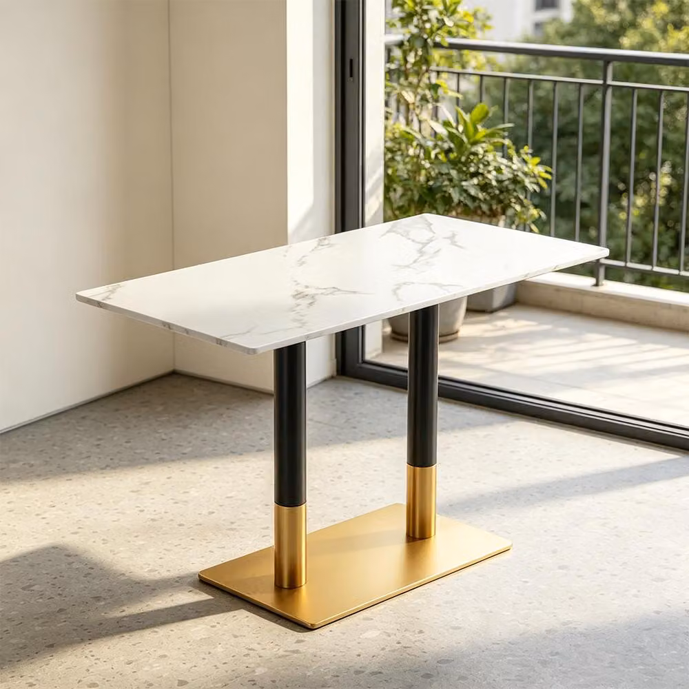 Mobili per la gastronomia, tavolo da pranzo, tavolo per la cucina, tavolo per la sala da pranzo, tavolo per il soggiorno, tavolo da bistrot, in sinterizzata, nero, bianco, oro, dimensioni 120*60*75 cm /Y-BHBJ120/