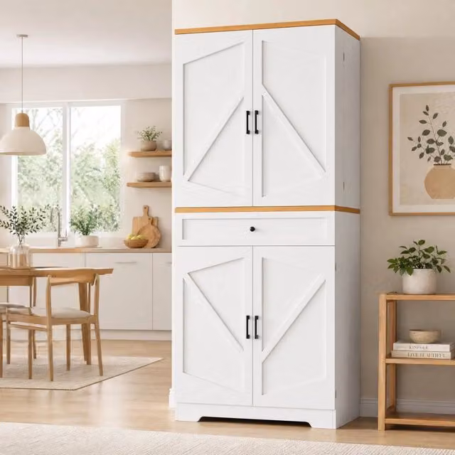 Mobile colonna da cucina Mivray bianca con ripiano snack aperto, cassetti e ante, in MDF opaco L: 80 cm, P: 40 cm, H: 180 cm