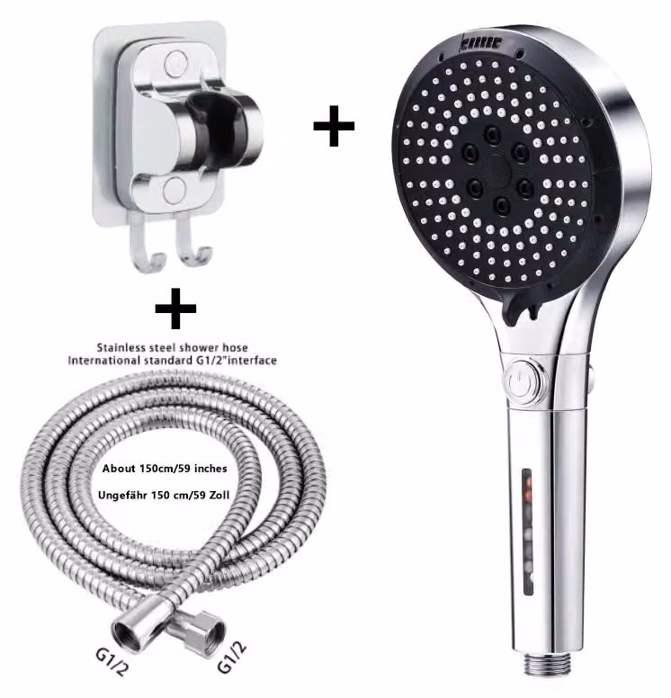 Rubinetto a mano con filtro - 6 tipi di getto - Alta pressione - Risparmio idrico - Blocco con un solo pulsante - Cromato - Argento